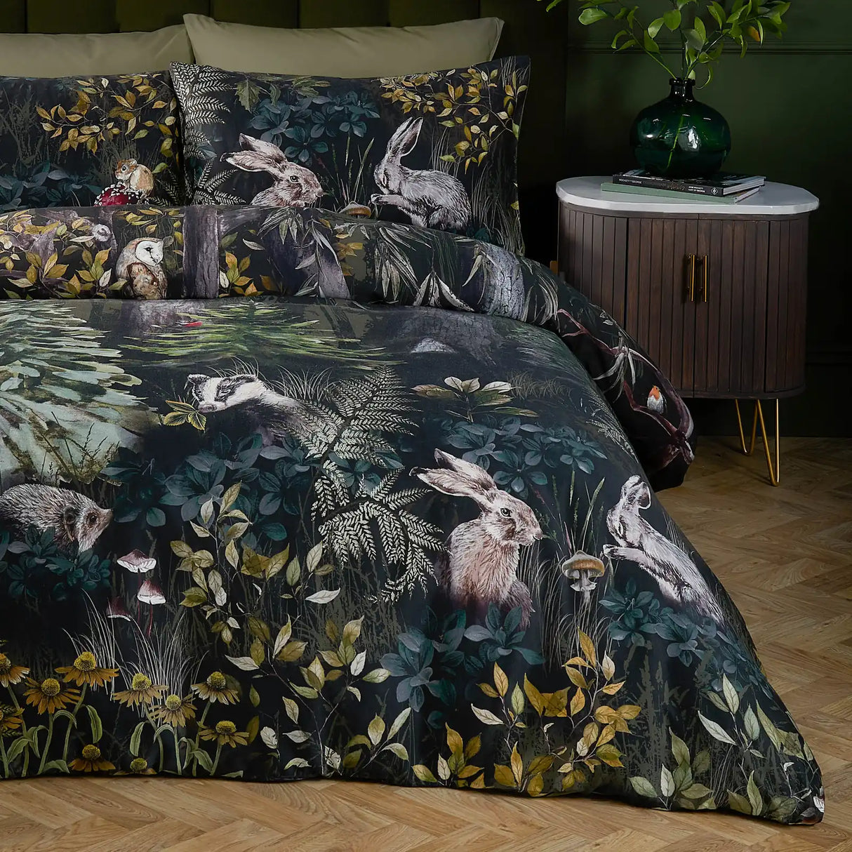 Sherwood Forest 100% Cotton Printed Duvet Cover Set Forest Green/Black - image 4