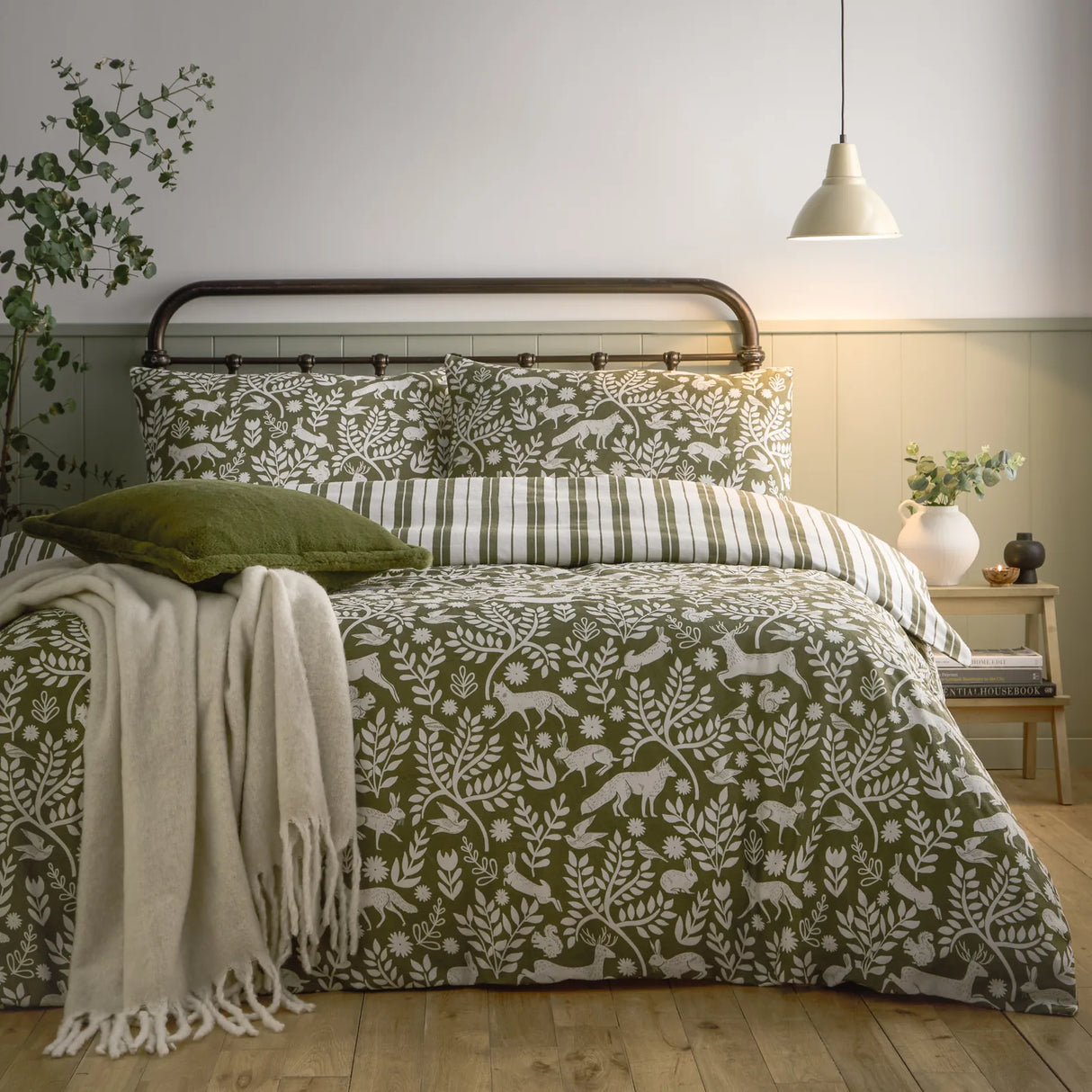 Skandi Woodland 100% Brushed Cotton Duvet Cover Set Thyme Green - image 2