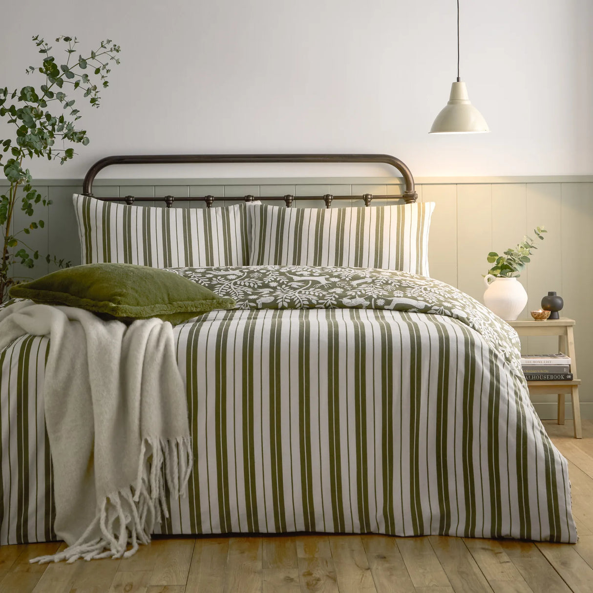 Skandi Woodland 100% Brushed Cotton Duvet Cover Set Thyme Green - image 3