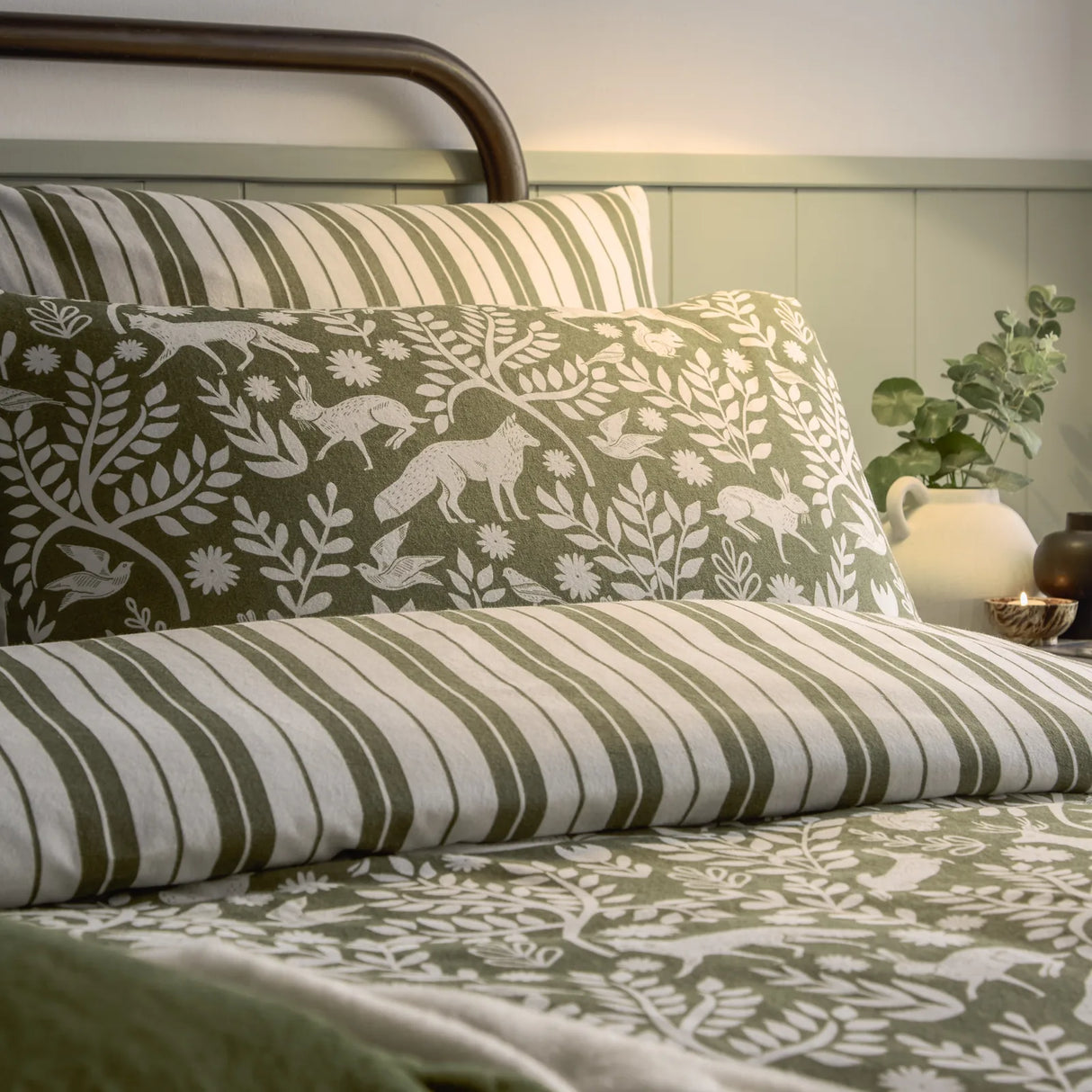 Skandi Woodland 100% Brushed Cotton Duvet Cover Set Thyme Green - image 4