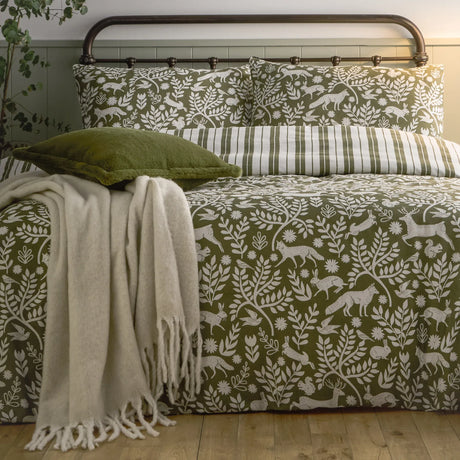 Skandi Woodland 100% Brushed Cotton Duvet Cover Set Thyme Green - image 5
