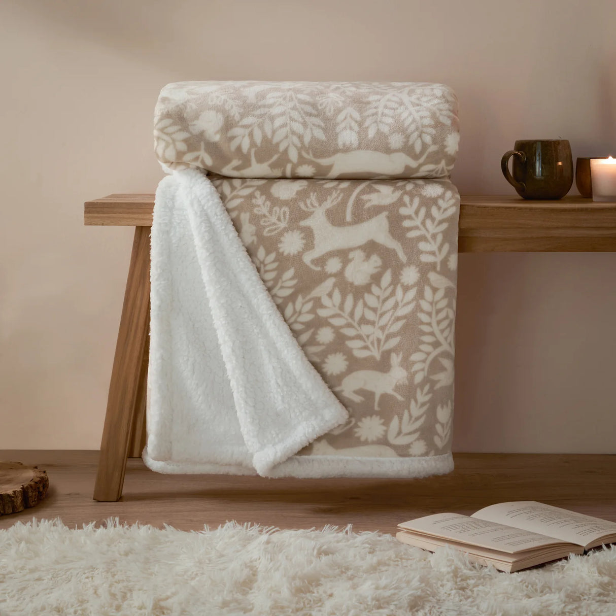 Skandi Woodland Sherpa Fleece Throw Sable 140 x 180cm - image 1