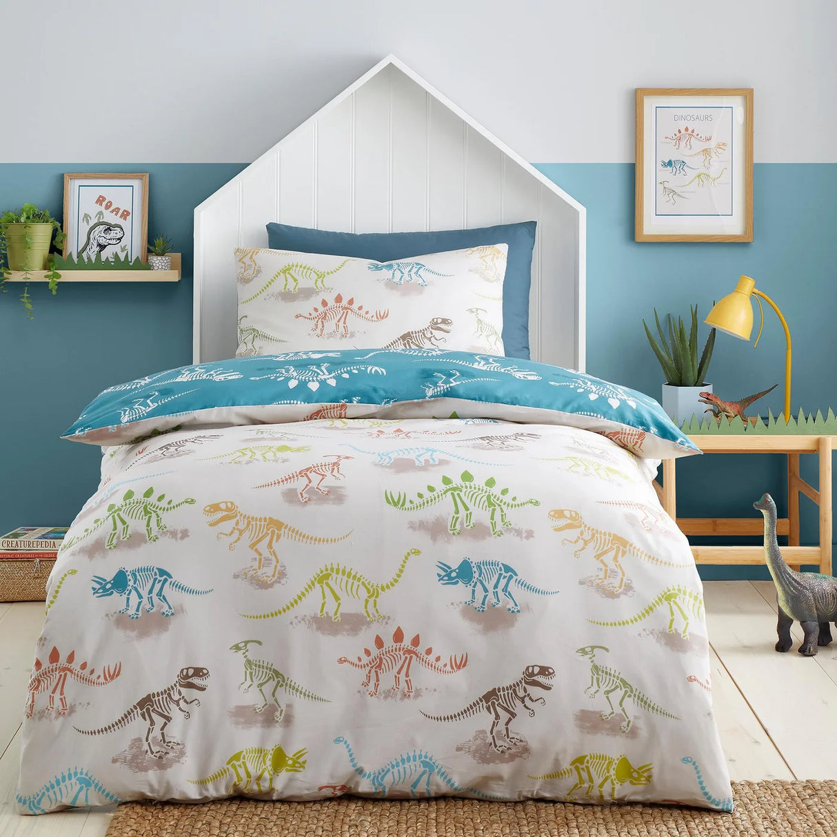 Bedlam Skeleton Dino Kids Dinosaur Print Polycotton Duvet Cover Set