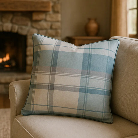 Balmoral Check Cushion Cover Cosy Tartan Pattern 43cm x 43cm - Duck Egg