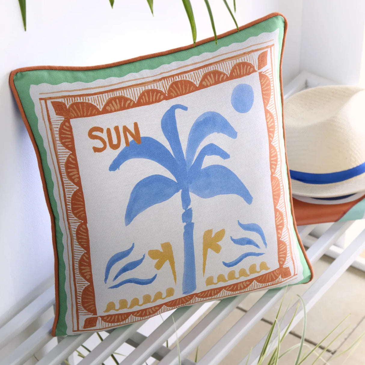 Fusion Soleil Palm Tree Print Outdoor Filled Cushion 100% Cotton
