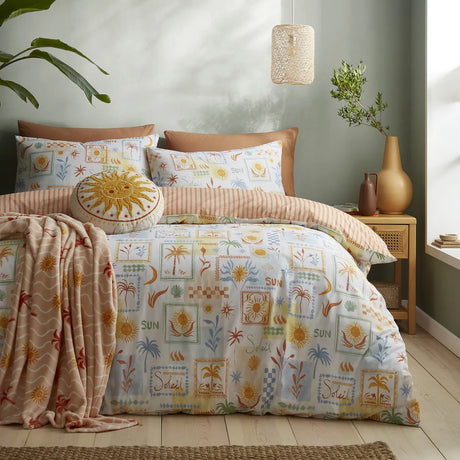 Fusion Soleil Embroidered Sun Yellow Cotton Round Filled Cushion 5