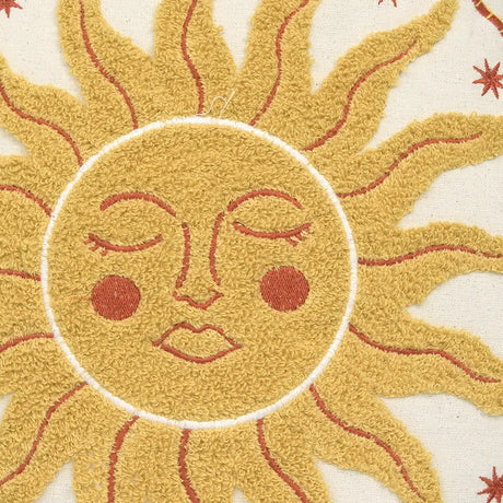 Fusion Soleil Embroidered Sun Yellow Cotton Round Filled Cushion 3
