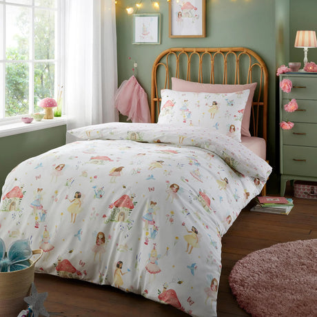 Bedlam Summer Fairies Kids Pink Fairy Print Polycotton Duvet Cover Set