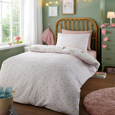 Bedlam Summer Fairies Kids Pink Fairy Print Polycotton Duvet Cover Set 2