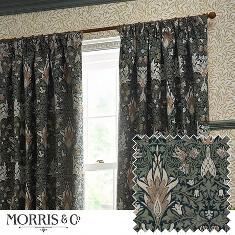 Snakeshead Indigo / Leaf Thermal Blackout Dimout Pencil Pleat Curtains - additional product view 1