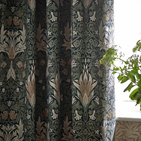 Snakeshead Indigo / Leaf Thermal Blackout Dimout Pencil Pleat Curtains - additional product view 2