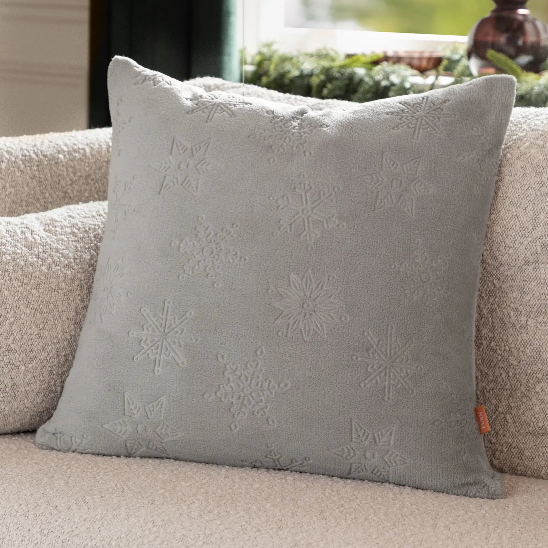 Snowflakes Faux Fur Cushion Cover Grey 50 x 50cm