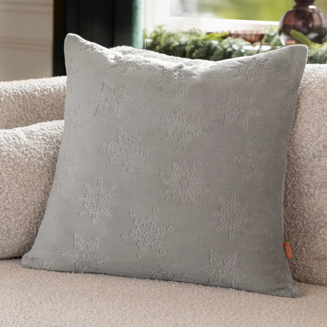 Snowflakes Faux Fur Cushion Cover Grey 50 x 50cm - image 1