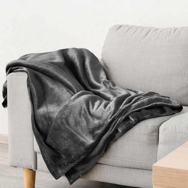 Snug Flannel Fleece Blanket Super Soft Throw in Charcoal Grey - Ideal