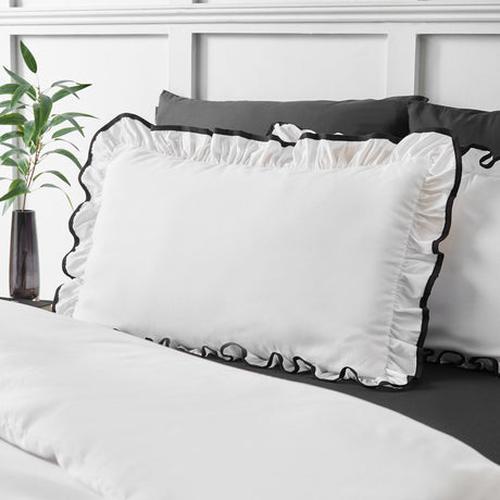 Catherine Lansfield So Soft Mono Frill Duvet Cover Set with Pillowcase White / Blue White / Black