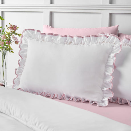Catherine Lansfield So Soft Mono Frill Duvet Cover Set with Pillowcase White / Blue White / Pink