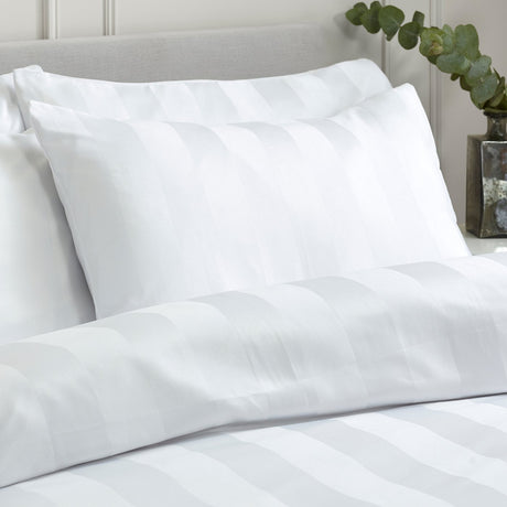 Catherine Lansfield So Soft Satin Stripe Duvet Cover Set with Pillowcase White