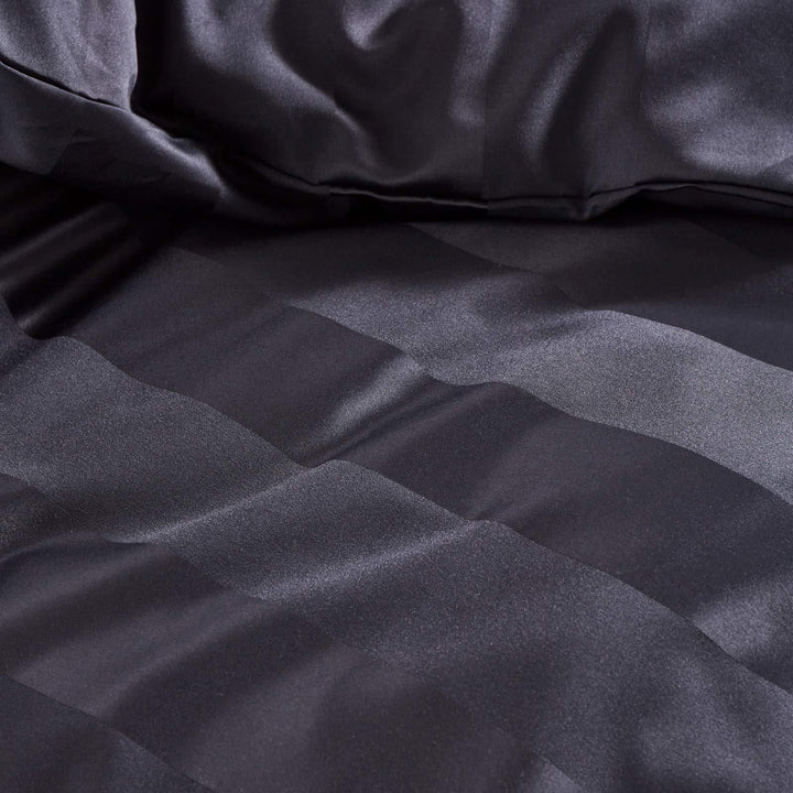 Soft Satin Stripe Black Duvet Cover Set - Ideal