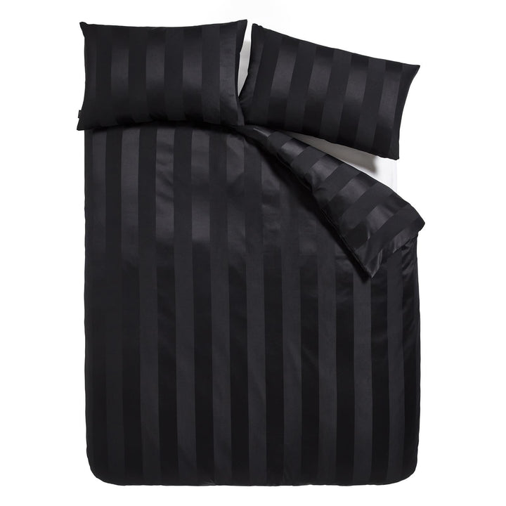 Soft Satin Stripe Black Duvet Cover Set - Ideal