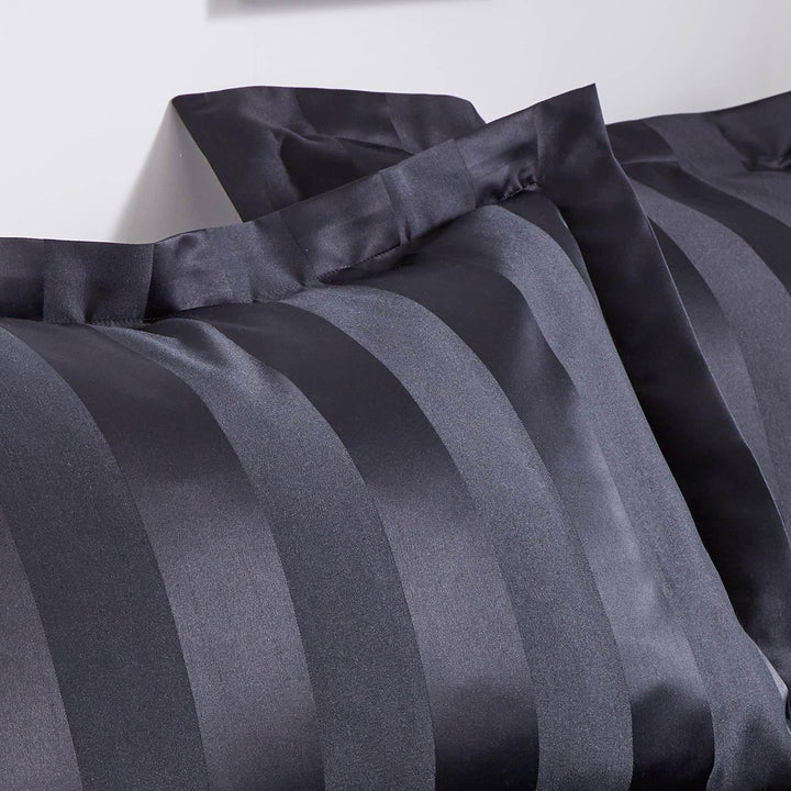 Soft Satin Stripe Black Oxford Pillowcase Pair - Ideal