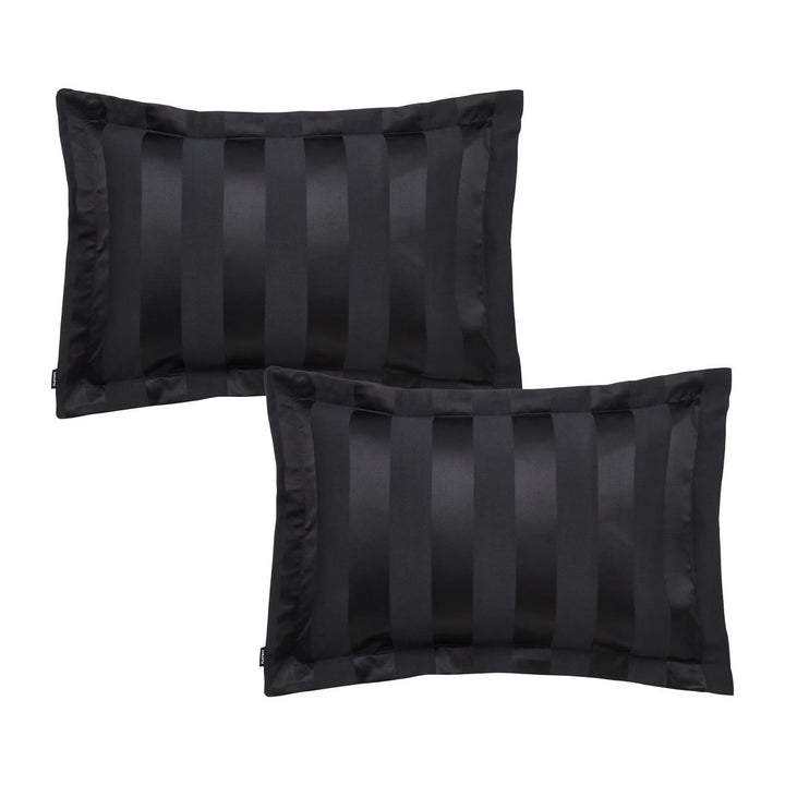 Soft Satin Stripe Black Oxford Pillowcase Pair - Ideal