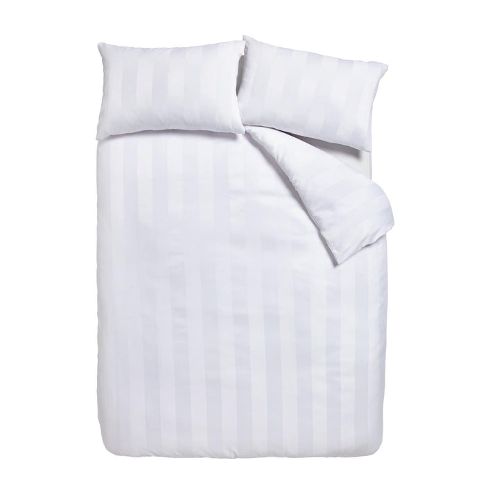 Soft Satin Stripe White Duvet Cover Set - Ideal