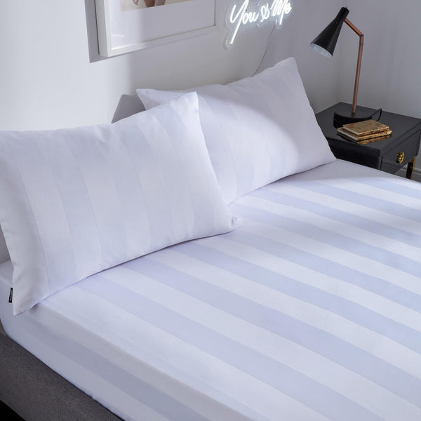 Soft Satin Stripe White Fitted Sheet - Ideal