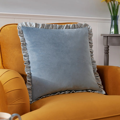 Solene Ruffle Velvet Blue Cushion Cover or Filled Cushion 45cm x 45cm - additional product view 1