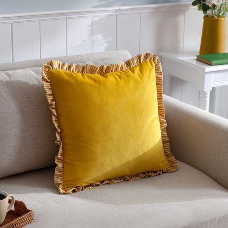 Solene Ruffle Velvet Yellow Cushion Cover or Filled Cushion 45cm x 45cm - additional product view 1