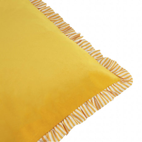 Solene Ruffle Velvet Yellow Cushion Cover or Filled Cushion 45cm x 45cm - additional product view 4