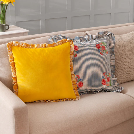 Solene Ruffle Velvet Yellow Cushion Cover or Filled Cushion 45cm x 45cm - additional product view 5