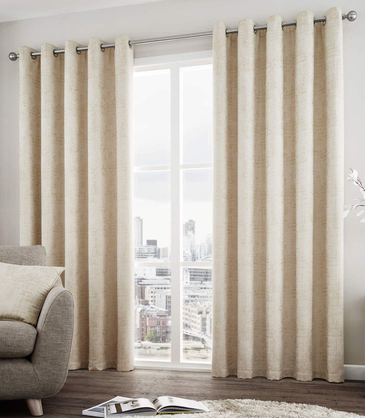 Solent Lined Eyelet Curtains Natural 90" x 72" - Ideal