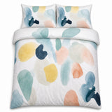 Overhead flat lay of the Solice 100% Cotton Duvet Cover Set with two matching pillowcases
