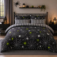 Spiders Grey Halloween Microfibre Duvet Cover Set styled on a bed in a coordinated bedroom lifestyle scene