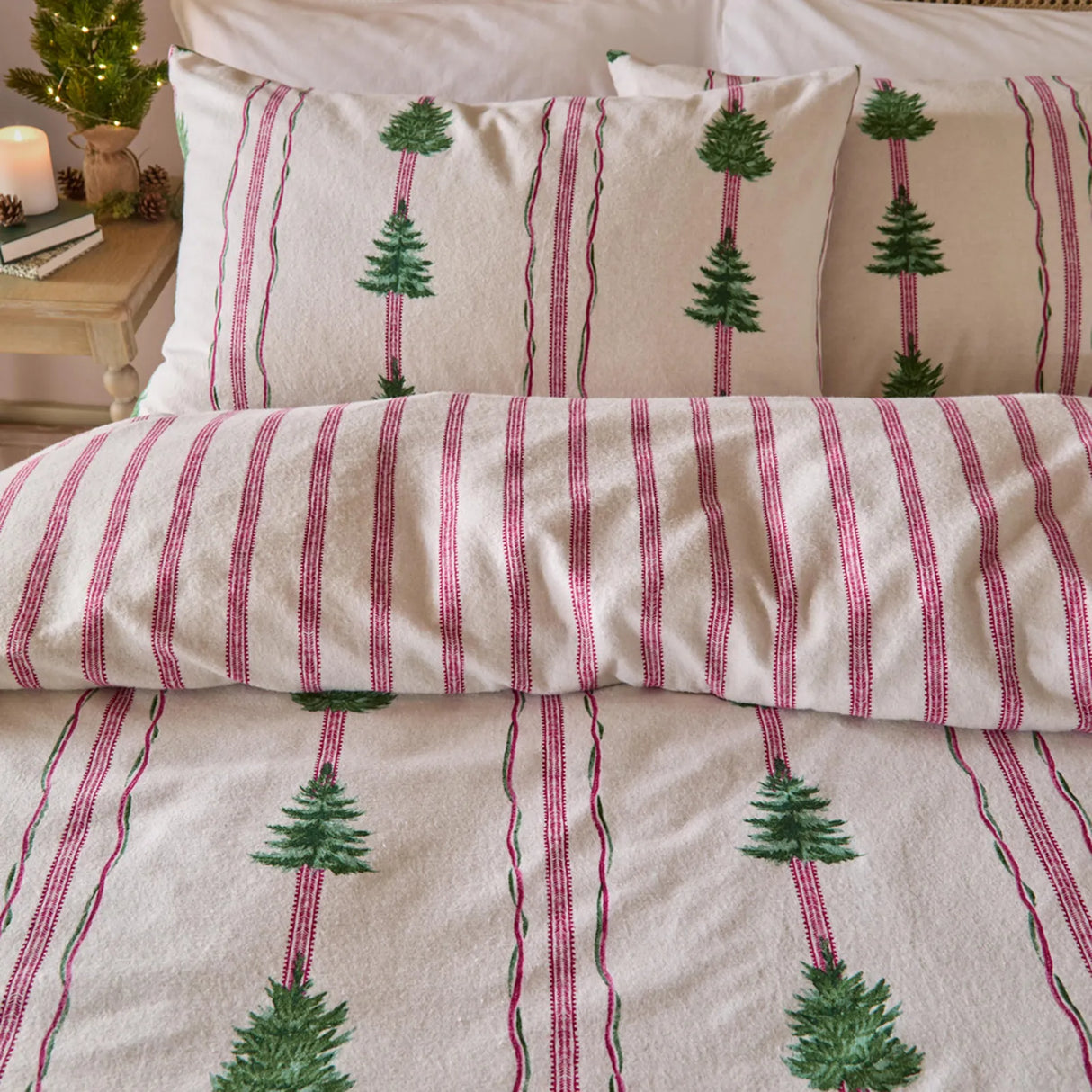 Spruce Stripe Reversible Brushed Cotton Duvet Cover Set image 2