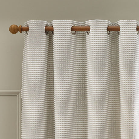 Catherine Lansfield Stab Stitch 46x54 Inch Lined Eyelet Curtains Two Panels Natural