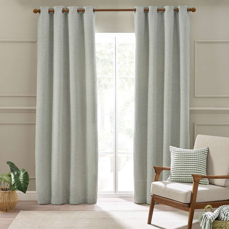 Catherine Lansfield Stab Stitch Natural Lined Eyelet Curtains - Sage Green