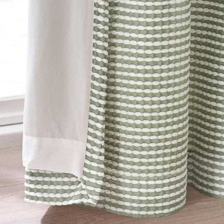 Catherine Lansfield Stab Stitch 46x54 Inch Lined Eyelet Curtains Two Panels Sage Green