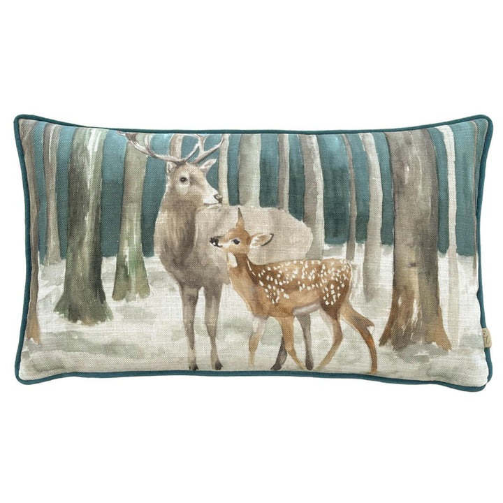 Stag Scene Teal Christmas Cushion Cover 12" x 20" - Ideal