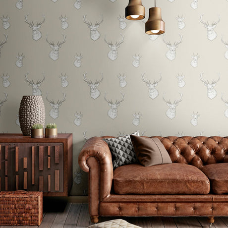 Catherine Lansfield Stag Wallpaper Cream