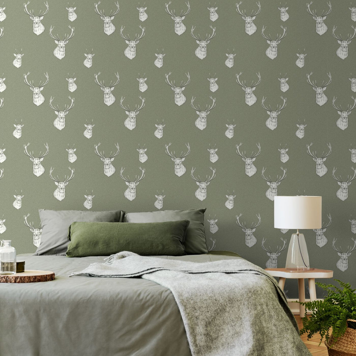 Catherine Lansfield Stag Wallpaper Sage Green