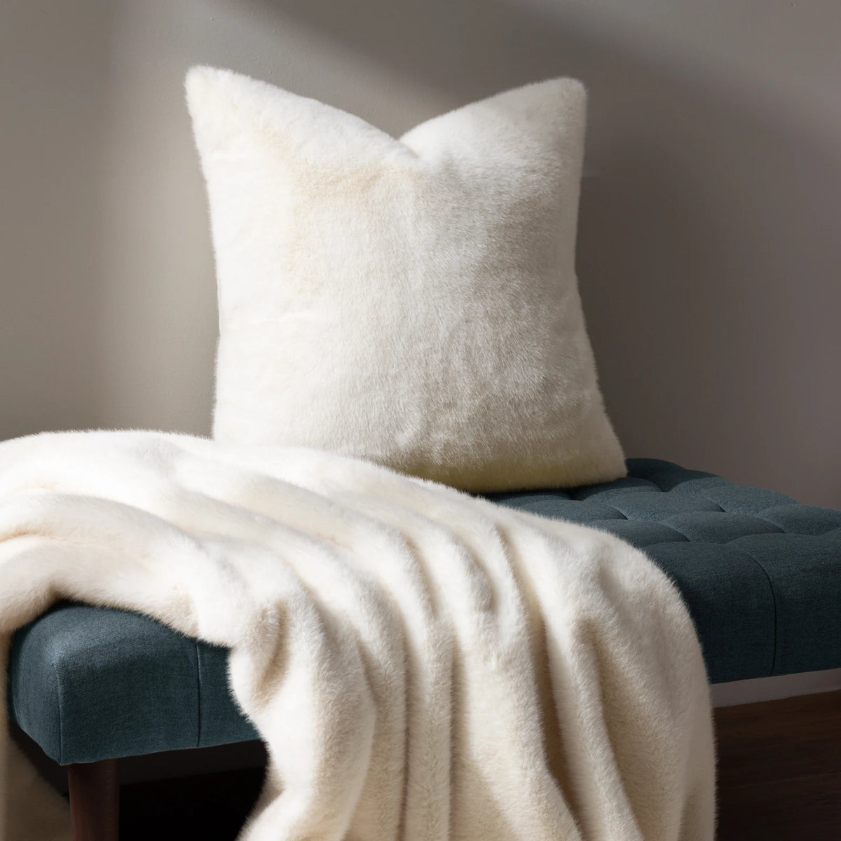 Stanza Faux Fur Velvet Ecru Cushion Cover 55cm x 55cm - additional product view 5