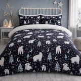 Starry Night Cosy Microfibre Duvet Cover Set styled on a bed in a coordinated bedroom lifestyle scene