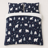 Overhead flat lay of the Starry Night Cosy Microfibre Duvet Cover Set with two matching pillowcases