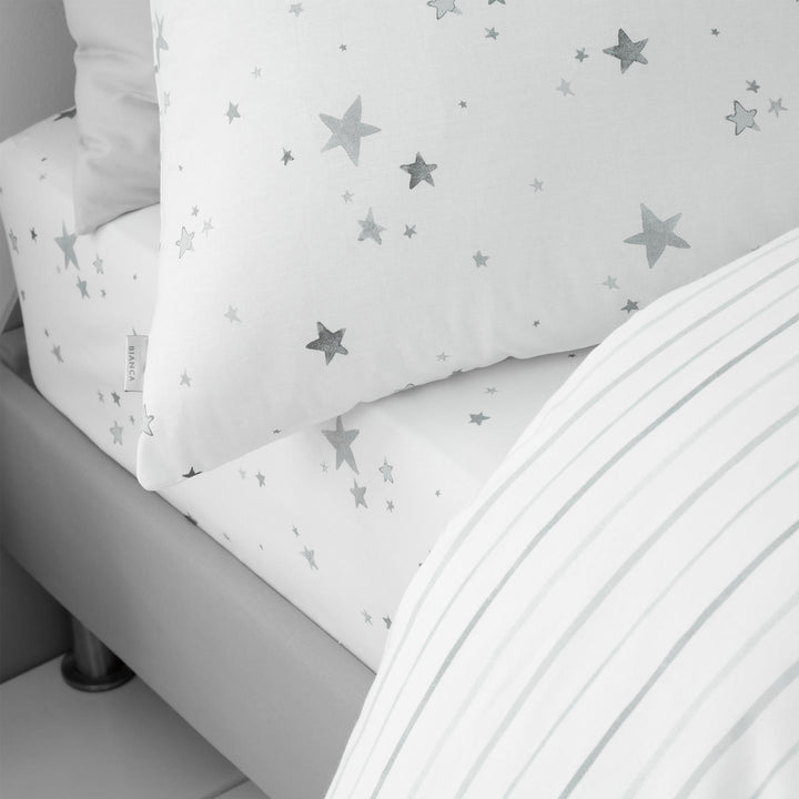 Stars 100% Cotton Fitted Sheet Grey - Ideal