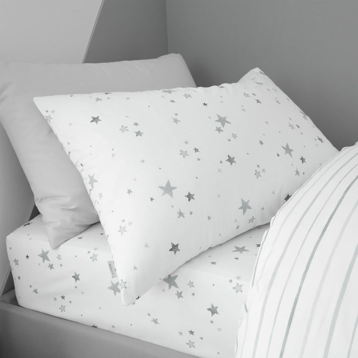 Stars 100% Cotton Reversible Grey Duvet Cover Set - Ideal