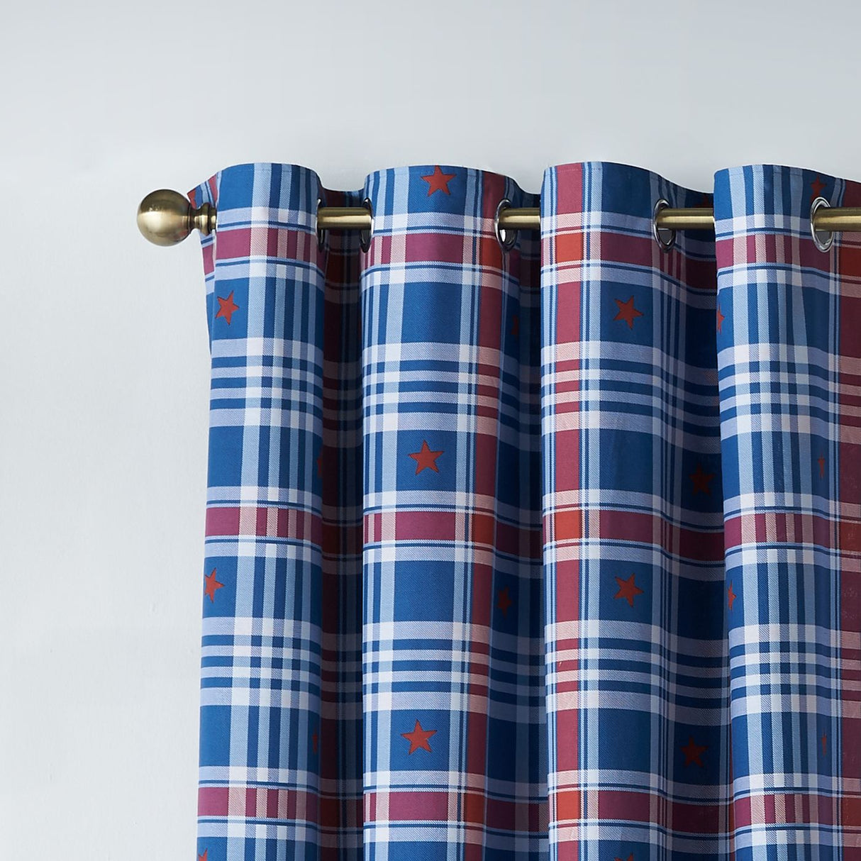 Catherine Lansfield Kids Stars And Check Fully Reversible 66x72 Inch Eyelet Curtains Two Panels Blue