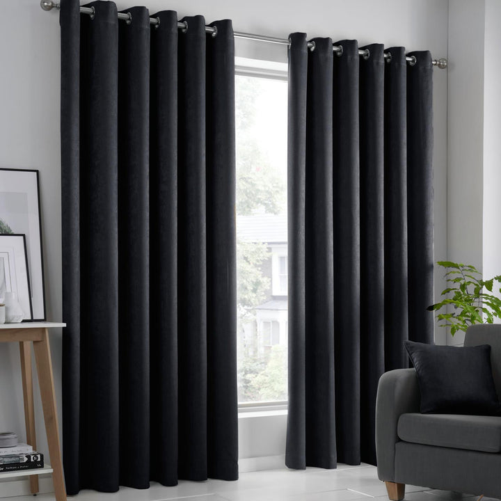 Strata Dim Out Eyelet Curtains Black - Ideal