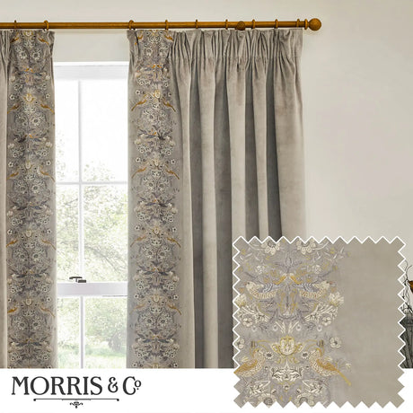 Strawberry Thief Embroidery Biscuit Velvet Thermal Blackout Dimout Pencil Pleat Curtains - additional product view 1
