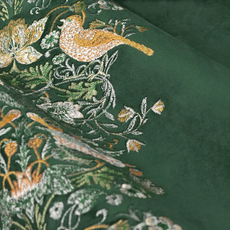 Strawberry Thief Embroidery Forest Green Velvet Thermal Blackout Dimout Pencil Pleat Curtains - additional product view 4